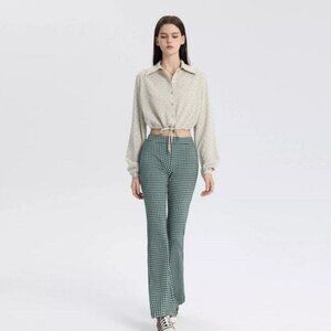 *sold out* High-Rise Knit Flare Pull-On Pants - Wild Fable Green Plaid Small